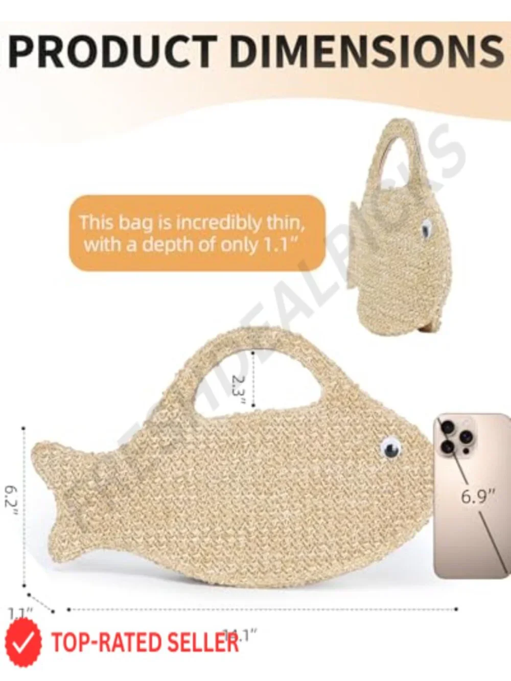 Handwoven Straw Fish Shaped Clutch Purse Slim Beach Bag Women